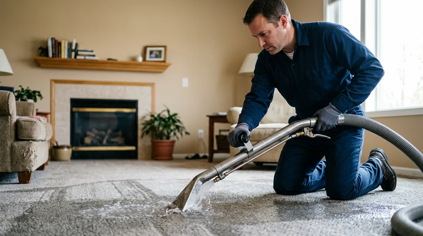 Water damage restoration technician working near Levant, KS